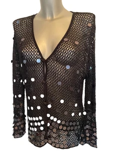 Jaques Vert Crochet Sequin Cardigan Size Large Black & Silver - Picture 1 of 2
