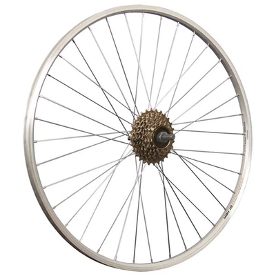 Fahrrad Hinterrad 7 fach 28 Zoll Laufrad Hohlkammer mit Schraubkranz Set silber - Bild 1 von 4