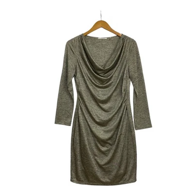 Tahari Women's Dress Medium Silver Metallic Cowl Scoop Neck Long Sleeved - Image 1 of 4
