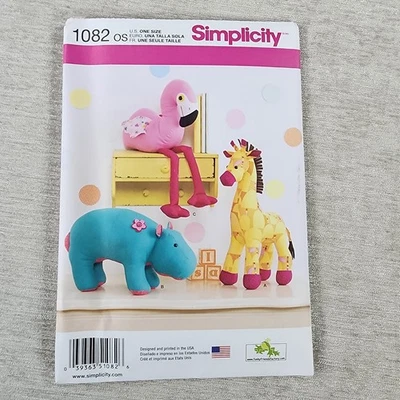 Simplicity Craft Stuffed Animals 1082 Flamingo Giraffe Hippopatamus  Uncut - Image 1 of 2