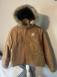 Carhartt Work Jacket w/ Detachable Hood Fur Trim Size 46 Regular RN 14806 - Picture 1 of 18