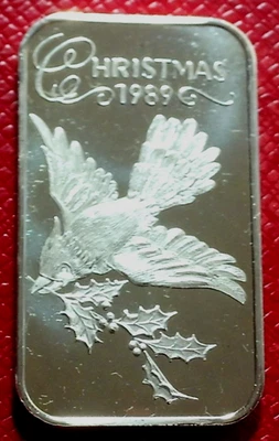 Vintage Christmas Cardinal Art Bar 1 Troy oz.999 Silver by Madison Mint - Image 1 of 3