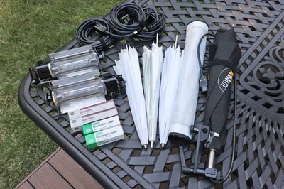 Lowel Light Kit: 2-Tota, 1-Rifa, 3-Stands, 3-Brellas, 4-New Bulbs, 3-Power Cords - Image 1 of 4