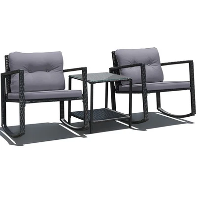 Juego de muebles de ratán para exteriores Patiojoy de 3 piezas mecedoras sofá acolchado gris Foto 1 de 4