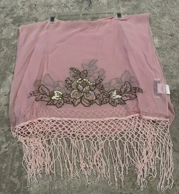 Cachecol Sue Wong seda vestido xale malva rosa prata contas transparentes lantejoulas grande 22 - Imagem 1 de 4