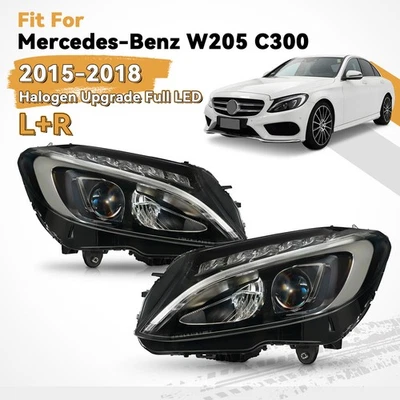 Halogen Upgrade Full LED For 2015-2018 Mercedes-Benz W205 C300 Headlight Pair - Image 1 of 4