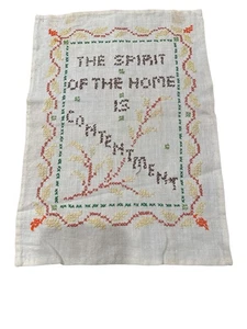 Vintage Cross Stitch Sampler The Spirit of the Home Wall Art Linen 12.5"x9" - Picture 1 of 5