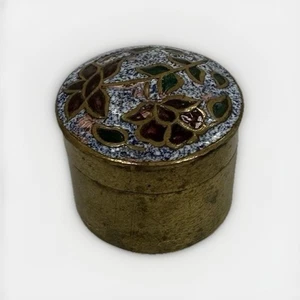 Schmuck Pille Schnupftabak Blumen blau und grün rot geprägt Cloisonné Vintage Box Vintage - Bild 1 von 16
