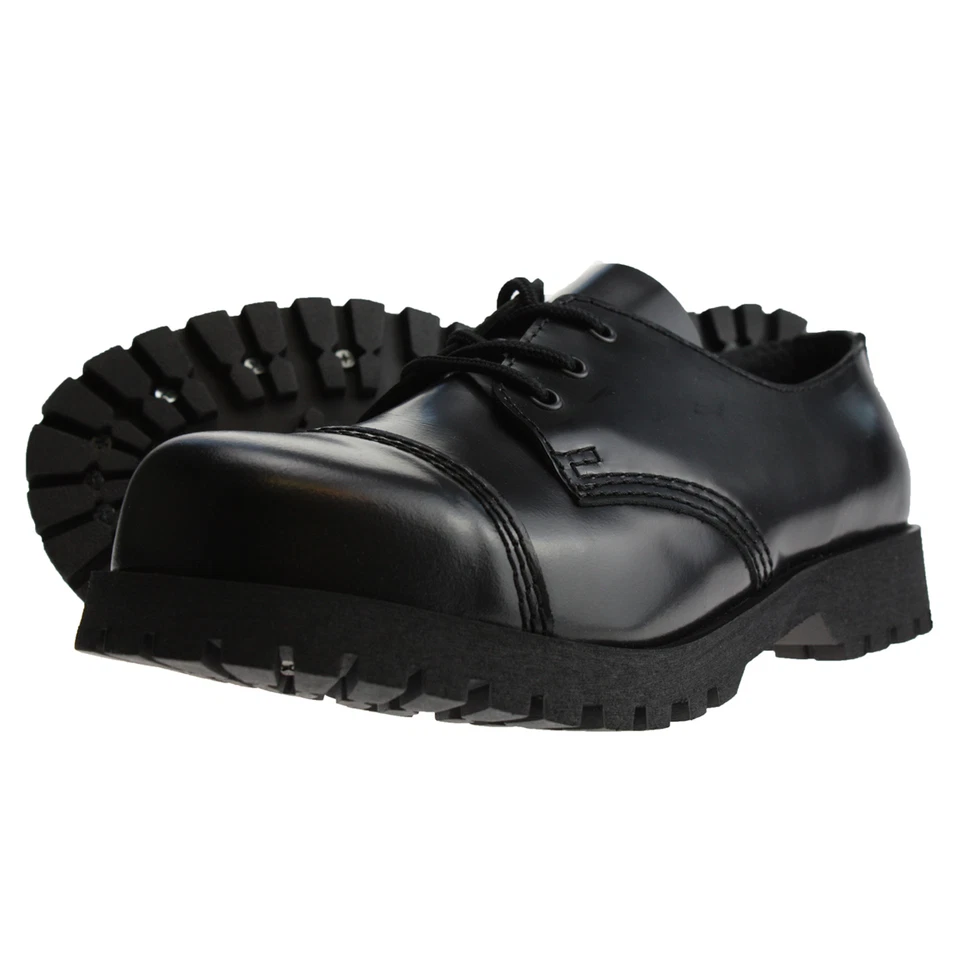 Boots and Braces 3-Loch Schuhe Rangers Stahlkappe Halbschuhe Schwarz Neu Stahl