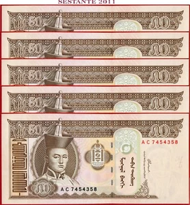 MONGOLIA 50 TOGROG 2000 Lot of 5 notes P 64a UNC free shipping from 100$ - Picture 1 of 3