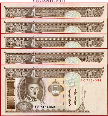MONGOLIA 50 TOGROG 2000 Lot of 5 notes P 64a UNC free shipping from 100$ - Image 1 of 3