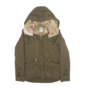 ZARA TRAFALUC Faux Fur Parka Jacket Green Womens XS - Picture 1 of 6