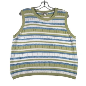 Top Norm Thompson para mujer talla XL verde azul pulóver tejido a rayas sin mangas - Imagen 1 de 10