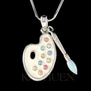 Regenbogen Farbe Farbpalette Künstler Pinsel mit Swarovski Kristall Maler Kette - Bild 1 von 1