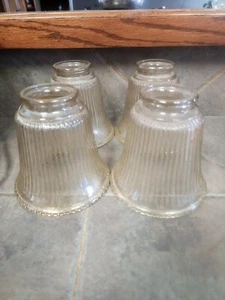 PAIR Light Amber Ribbed Glass Sconce Lamp Fixture Shade Bell Shape Vintage - Picture 1 of 2