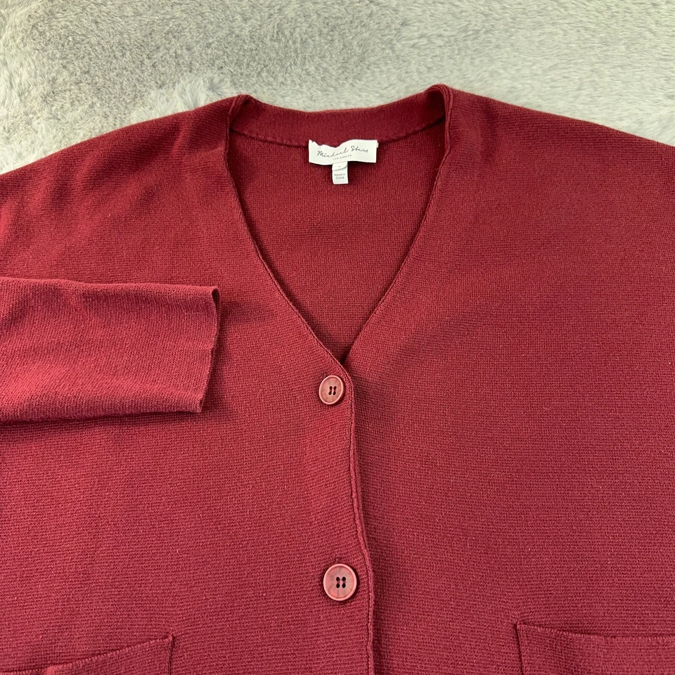 Cárdigan Suéter Michael Stars Mujer Pequeño Borgoña Cuadrado Relajado Academia Acogedor Foto 1 de 4