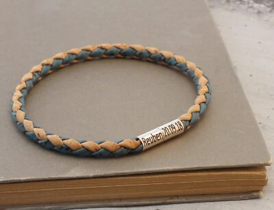 Brazalete de corcho personalizado para hombre - broche de plata de ley - trenzado natural/azul de 5 mm Foto 1 de 4