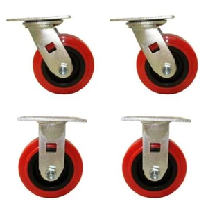 5AEMP-SET 5 Inch Caster Set with Polyurethane Tread Wheel 2 Rigids 2 Swivels - Picture 1 of 3