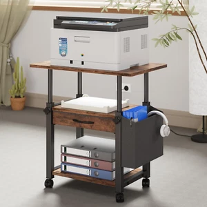 Large Printer Stand with Storage Drawer and Side Bag, 3-Tier Height Adjustable T - Picture 1 of 12