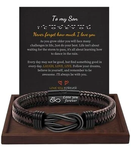 Gifts for Son Leather Bracelets for Men Son Gifts for Him I Love You Gifts To... - Picture 1 of 7