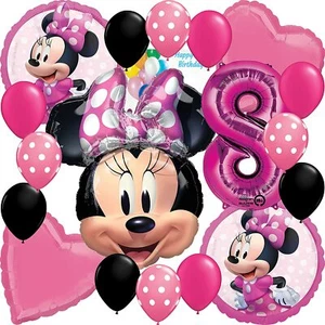 Disney Minnie Mouse Party Supplies Licensed Balloon Bouquet Bundle 8th Birthday - Picture 1 of 5