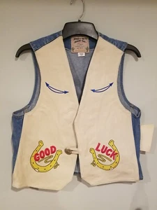 NEW/Vintage Jensen&Smith Leather/Denim, Painted/Embroidered "Good Luck" Vest. LG - Picture 1 of 6