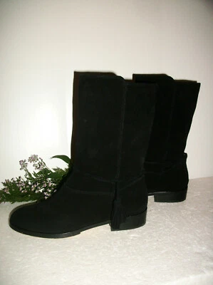 Botas LANDS' END 7B panturrilha média camurça preta com borlas - Imagem 1 de 4