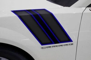 Hash Marks Hood Race Stripes Graphics Decals for Chevy Camaro 10-15 BLACK BLUE - Picture 1 of 2