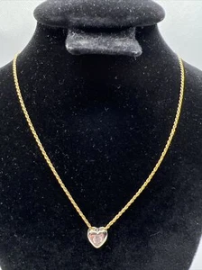 ITALY 14K Two Tone Gold Rope Chain Necklace w/White CZ HEART Charm Pendant 3.5gr - Picture 1 of 12