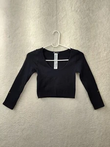 Zara Girls Top Medium Black Nylon Blend Long Sleeve Cropped Casual Fit Shirt - Picture 1 of 18