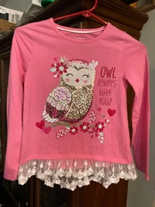 Isaac Mizrahi NY Girls Pink Owl Sequin shirt sz 10/12 - Picture 1 of 2