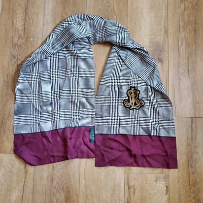 Bufanda de seda rectangular vintage Ralph Lauren monograma marino pata de gallo 12x52 Foto 1 de 3