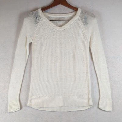 LOFT Womens White 100% Linen Knit Ribbed Sweater XS - Image 1 of 4
