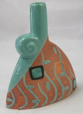 Postmoderne Vase Southwestern Look Grün / Pastell / Terrakotta Schnecke - Bild 1 von 4