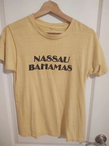 Vintage 80s Nassau Bahamas Sunset Palm Tree T Shirt Adult Large Yellow Women's - Picture 1 of 2