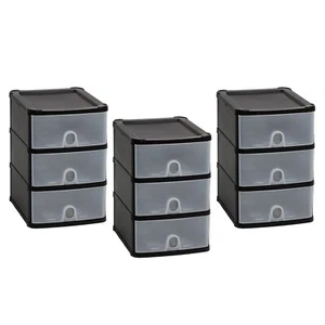 3 x A5 Size 3 Tier Drawer Black Desktop Storage Tower Unit Clear Pull-Out Hole - Picture 1 of 5