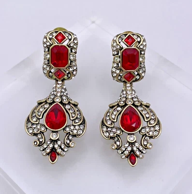 Pendientes HEIDI DAUS "Opposites Attract" Cristal Gota Art Deco - Rojo/Omega - Nuevos con Etiquetas Foto 1 de 4