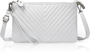 befen Genuine Leather Wristlet Clutch Wallet Purses Chevron Quilted White  - Picture 1 of 6