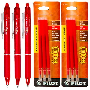 Pilot FriXion Clicker Erasable Red Gel Ink Pens, 3 Pens With 2 Packs of Refills - Picture 1 of 1