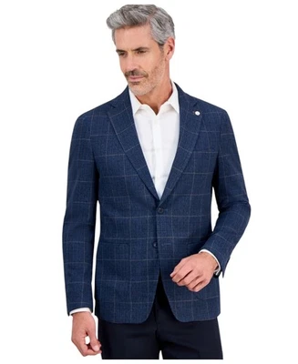 Tom Baine Mens Slim fit Sport Coat Blazer 44 R Navy Blue Plaid Stretch - Image 1 of 2