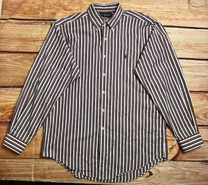 Ralph Lauren Classic Fit Button Shirt Men's Red White Blue Striped 16 Large - Picture 1 of 7