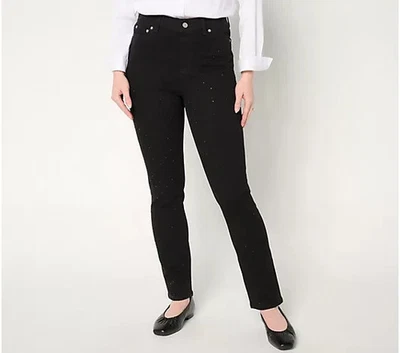 Denim & Co. Black Classic Denim Sparkle Front Ankle Jean-Black-Reg 4-NEW-A669748 - Image 1 of 2