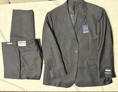 Jos. A. Entrepierna Bank 50R/46 W 32 - Traje de lana negro - Ajuste a medida Foto 1 de 4