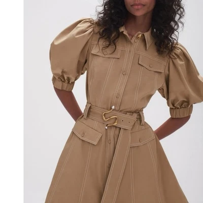 AJE Dress Size 14 L - XL / US 10 Woodland Mini Utility Puff Sleeve Belted - image 1 of 4