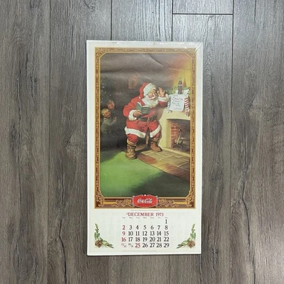 Vintage 70’s Original Coca Cola Coke Santa Claus Advertising Calendar 1973 Seal - Image 1 of 4