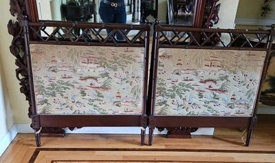 Par de cabeceros asiáticos de bambú tamaño doble hermoso tapiz en ambos lados conjunto 2 Foto 1 de 4