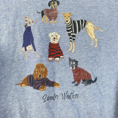 Talbots Shirt Womens Large Blue Heather Long Sleeve Sweater Weather Dogs Cotton - Image 1 of 4