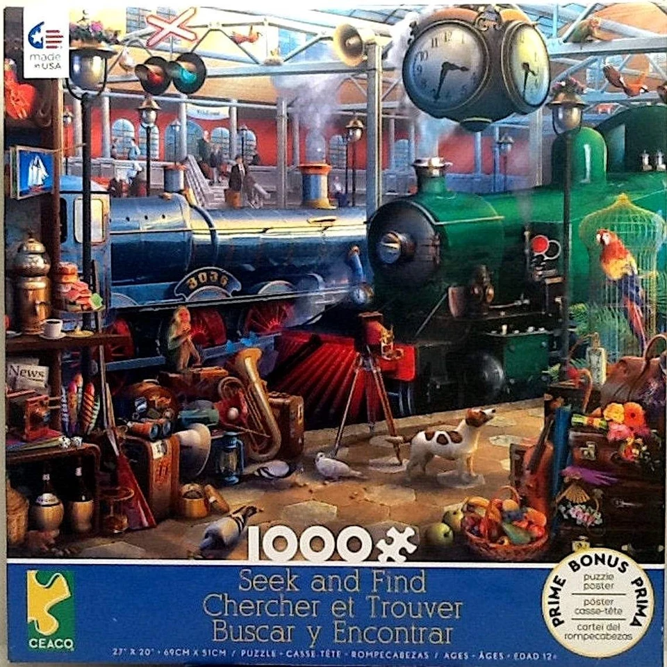 Train Station Seek And Find Eduard / Meiklejohn 1000 pc 27" X 20" Ceaco w/Poster - Image 1 of 1