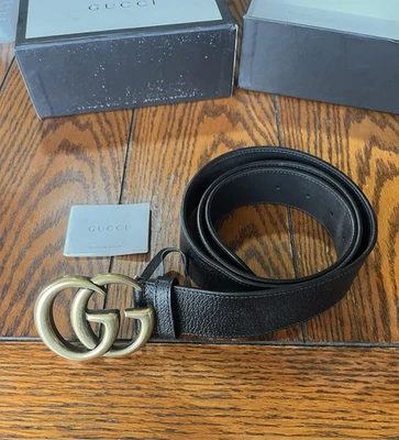 Cinturón Gucci GG Doble G Cuero Negro 406831 100•40 con Caja Original ~ Nunca Usado - Imagen 1 de 4
