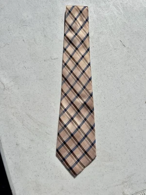 Corbata de seda a cuadros tartán marrón melocotón azul vintage Burberry London para hombre de colección Foto 1 de 4